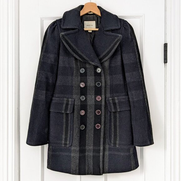 $485 COUNTRY ROAD Australia Wool Plaid Pea Coat - Picture 1 of 5